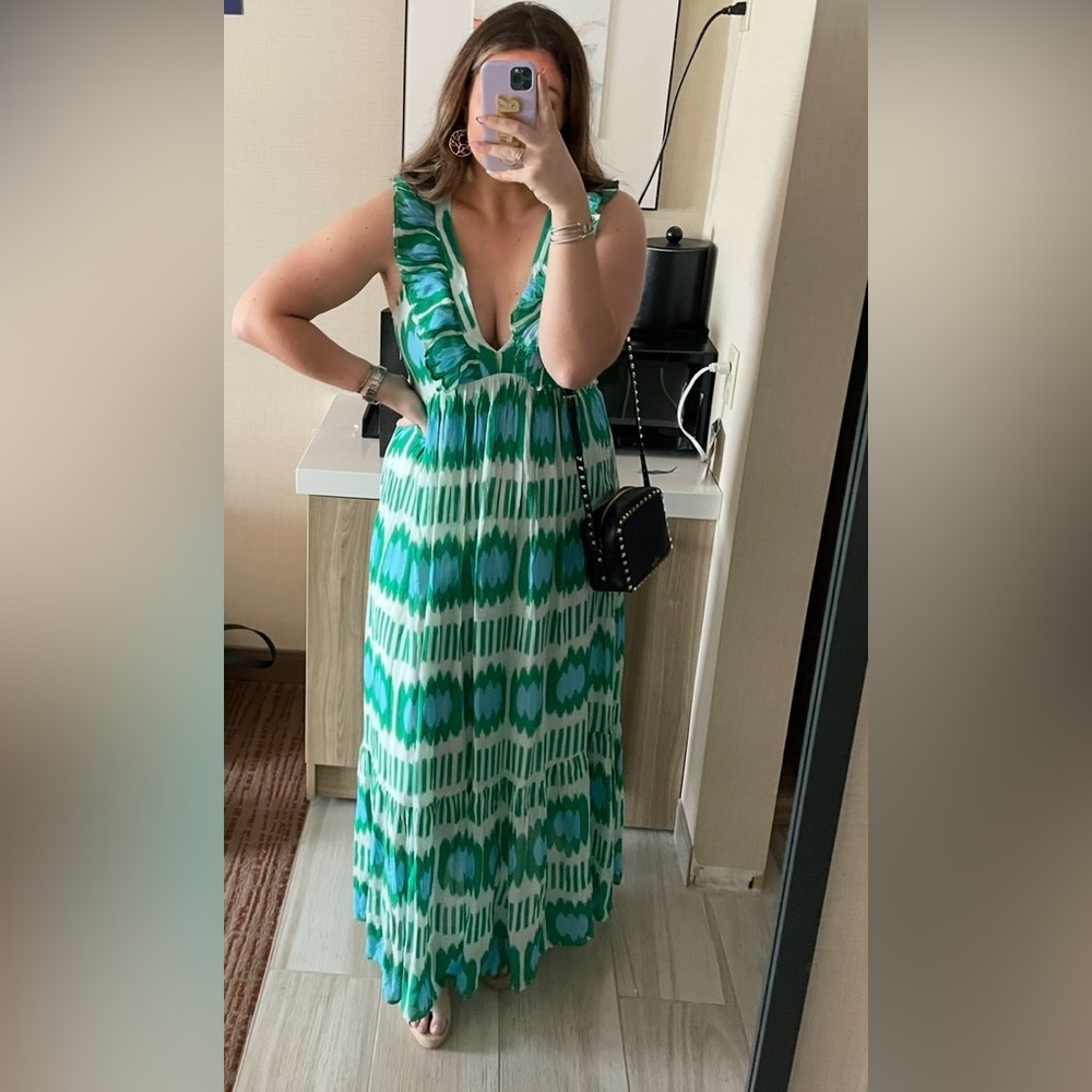 Oliphant Green and Blue V-Neck Dress - Picture 4 of 5
